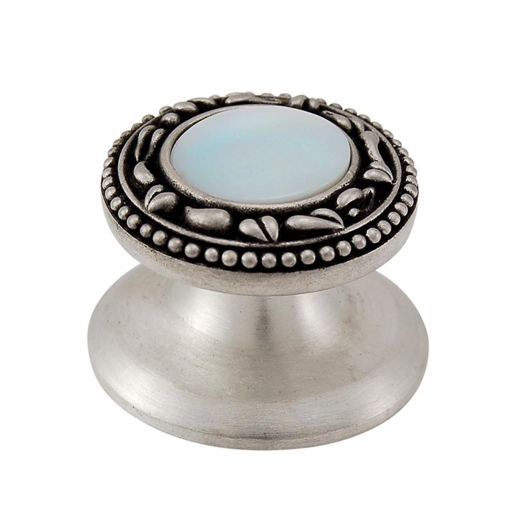 Vicenza K1149-AN-MP San Michele Knob Small in Antique Nickel with Mother of Pearl Leather and Stone Insert