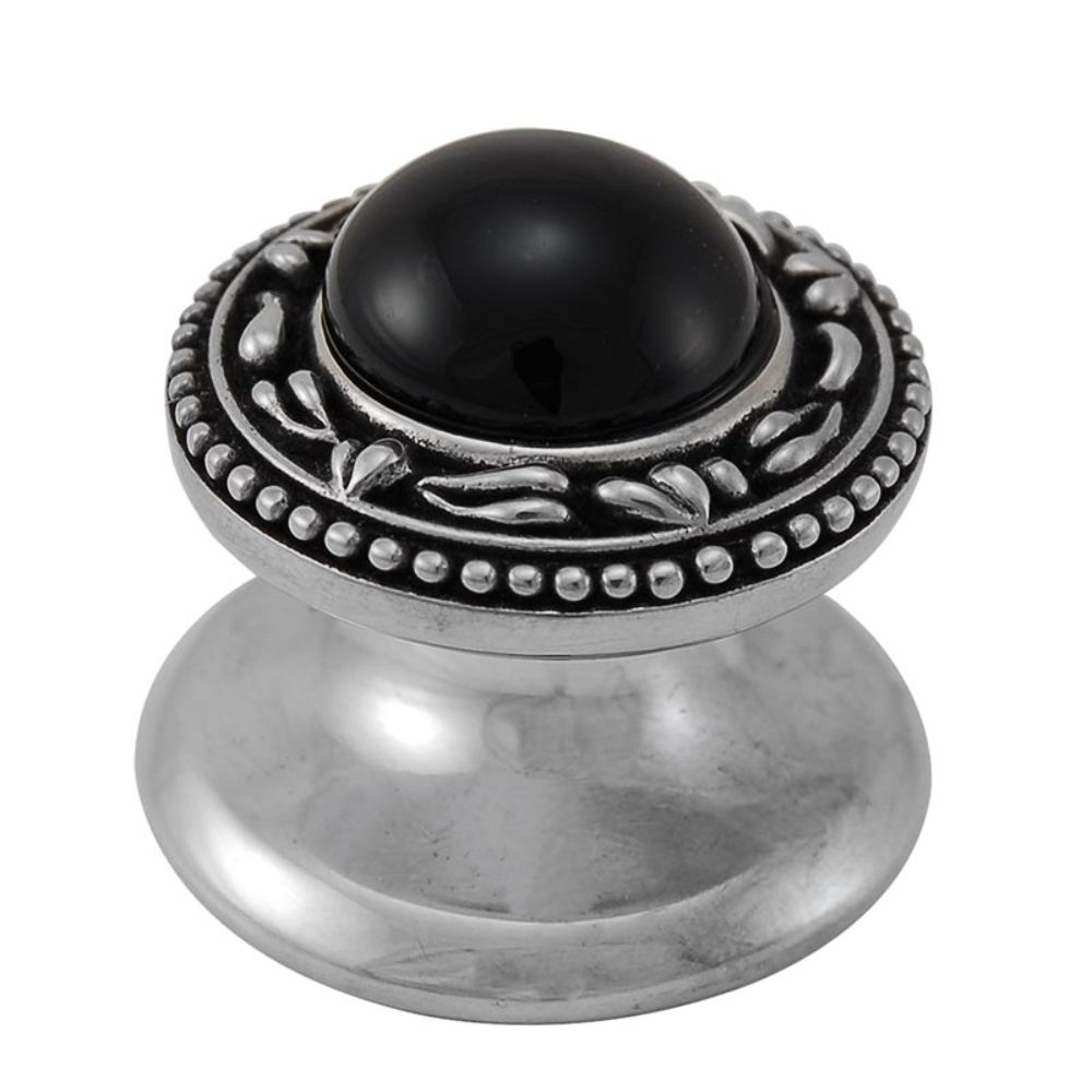 Vicenza K1149-AS-BO San Michele Knob Small in Antique Silver with Black Onyx Leather and Stone Insert
