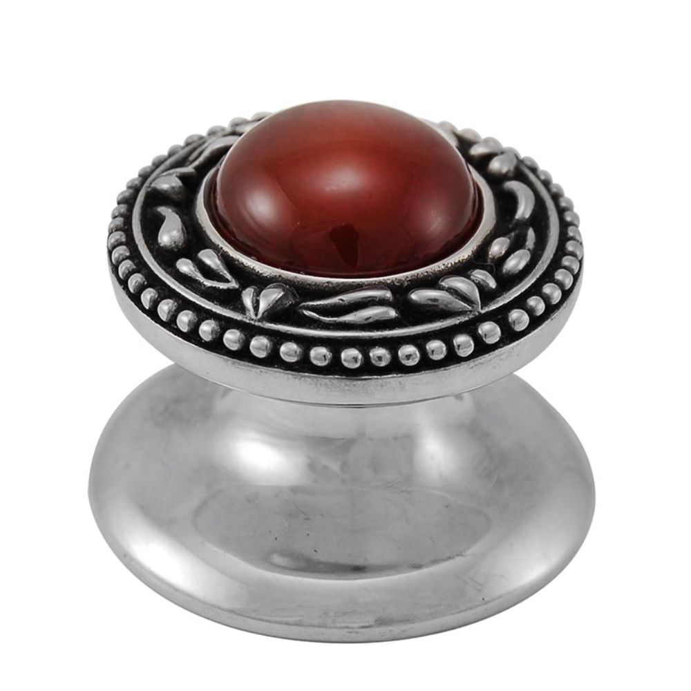 Vicenza K1149-AS-CA San Michele Knob Small in Antique Silver with Carnelian Leather and Stone Insert