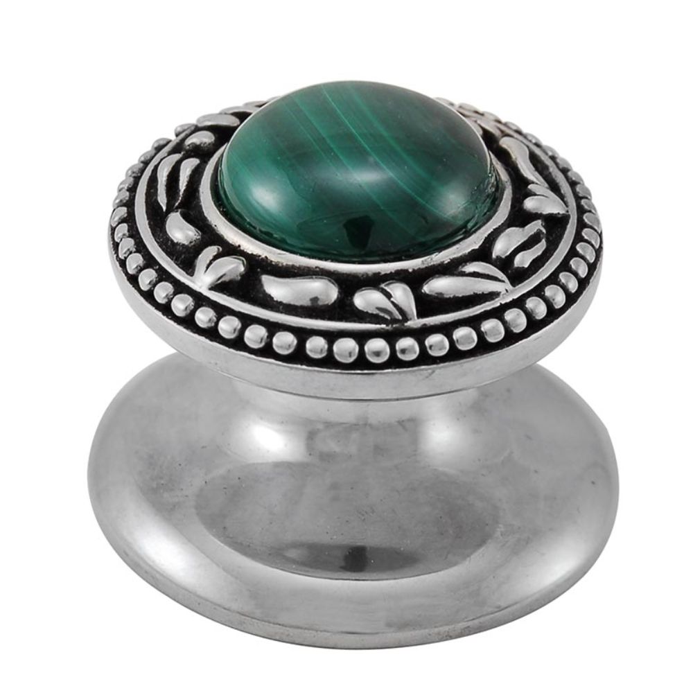 Vicenza K1149-AS-MA San Michele Knob Small in Antique Silver with Malachite Leather and Stone Insert