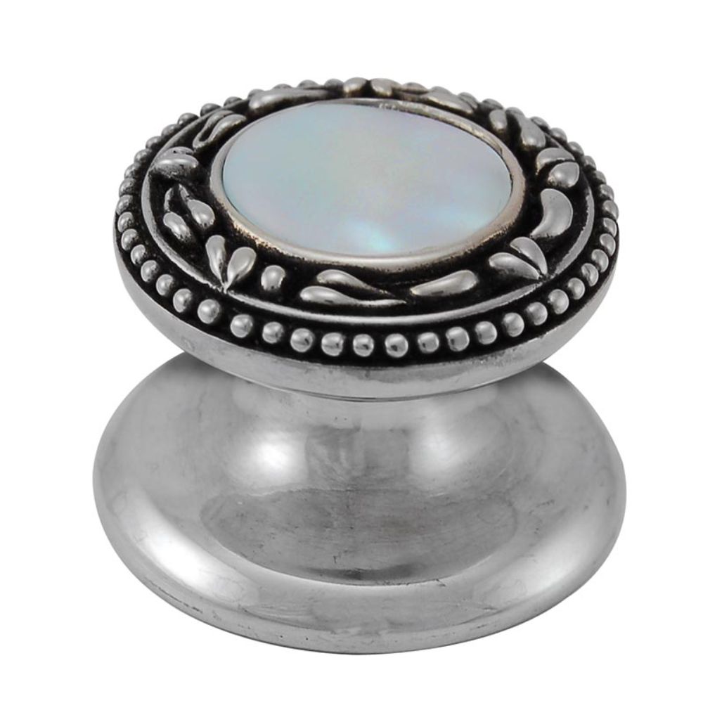 Vicenza K1149-AS-MP San Michele Knob Small in Antique Silver with Mother of Pearl Leather and Stone Insert