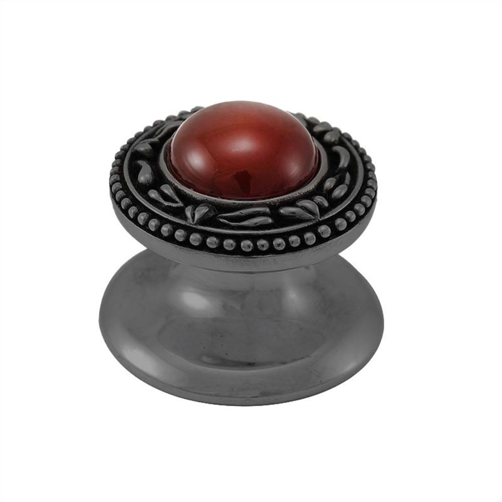 Vicenza K1149-GM-CA San Michele Knob Small in Gunmetal with Carnelian Leather and Stone Insert
