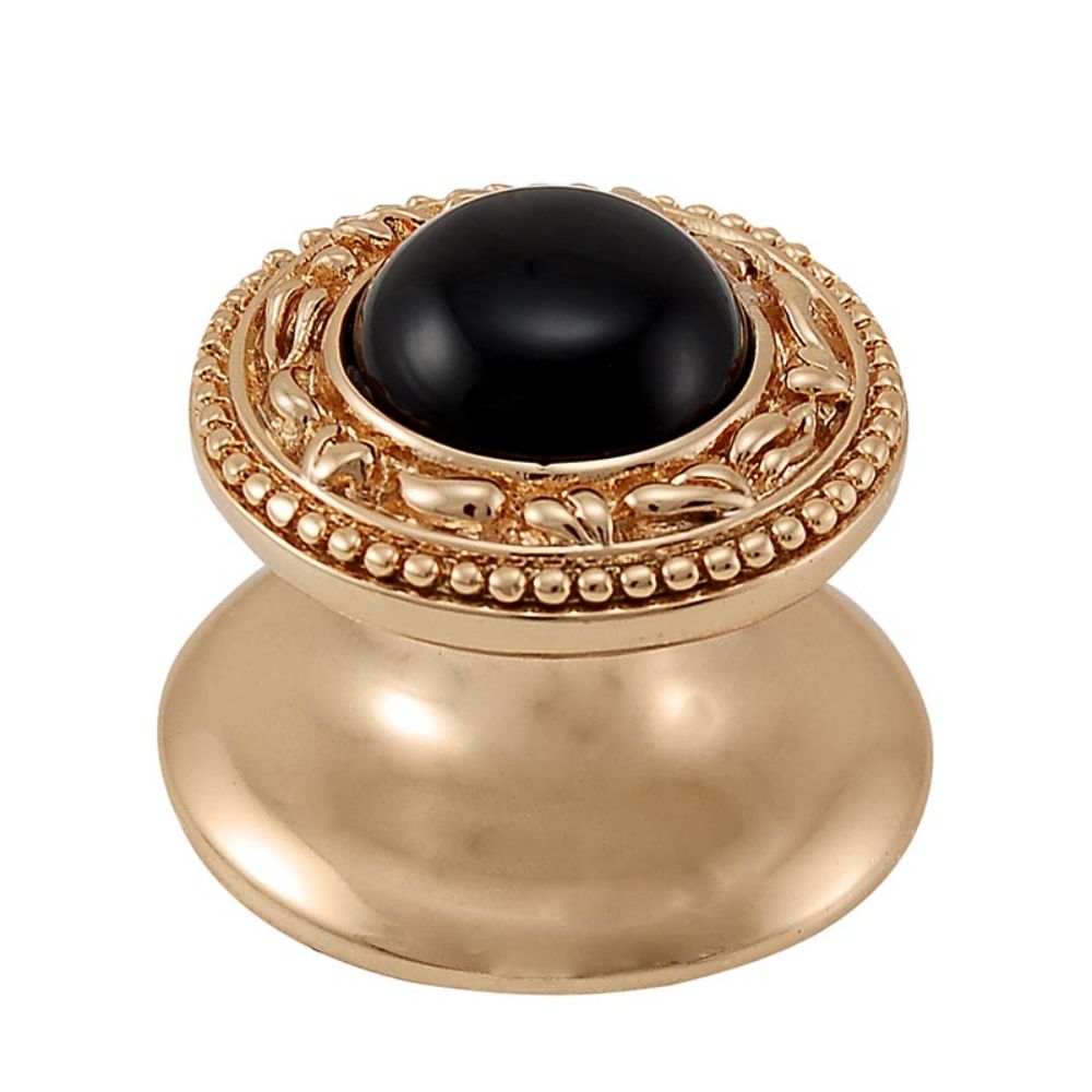 Vicenza K1149-PG-BO San Michele Knob Small in Polished Gold with Black Onyx Leather and Stone Insert