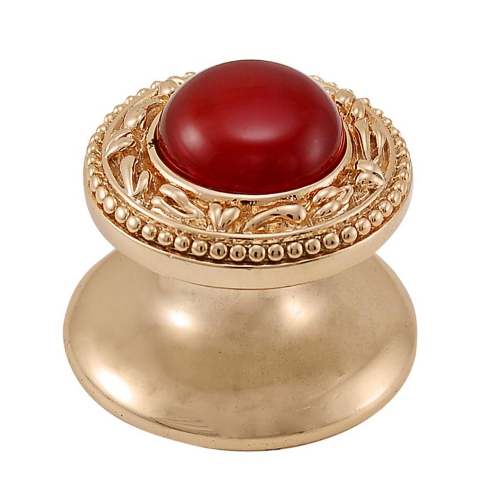 Vicenza K1149-PG-CA San Michele Knob Small in Polished Gold with Carnelian Leather and Stone Insert