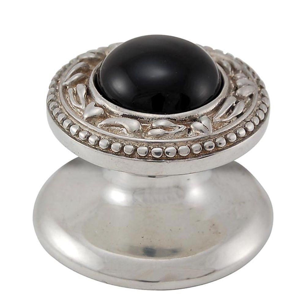 Vicenza K1149-PN-BO San Michele Knob Small in Polished Nickel with Black Onyx Leather and Stone Insert