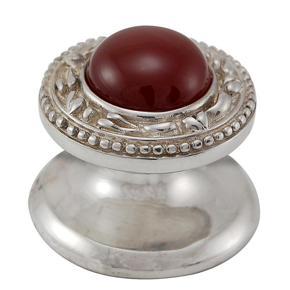 Vicenza K1149-PN-CA San Michele Knob Small in Polished Nickel with Carnelian Leather and Stone Insert