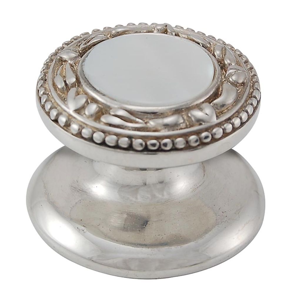 Vicenza K1149-PN-MP San Michele Knob Small in Polished Nickel with Mother of Pearl Leather and Stone Insert