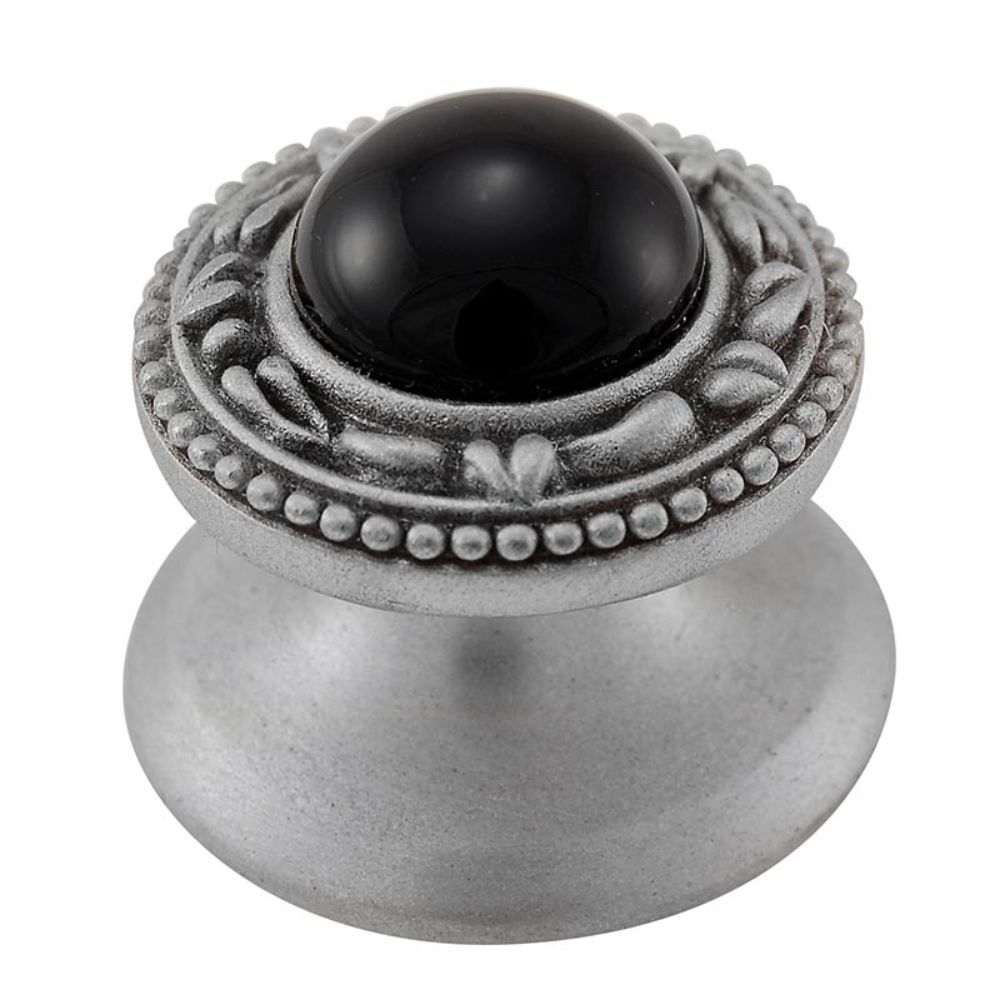 Vicenza K1149-SN-BO San Michele Knob Small in Satin Nickel with Black Onyx Leather and Stone Insert