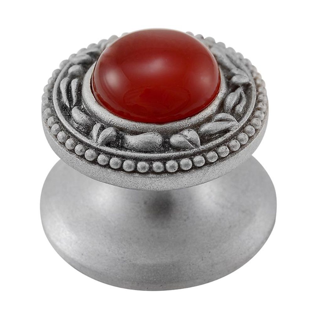 Vicenza K1149-SN-CA San Michele Knob Small in Satin Nickel with Carnelian Leather and Stone Insert
