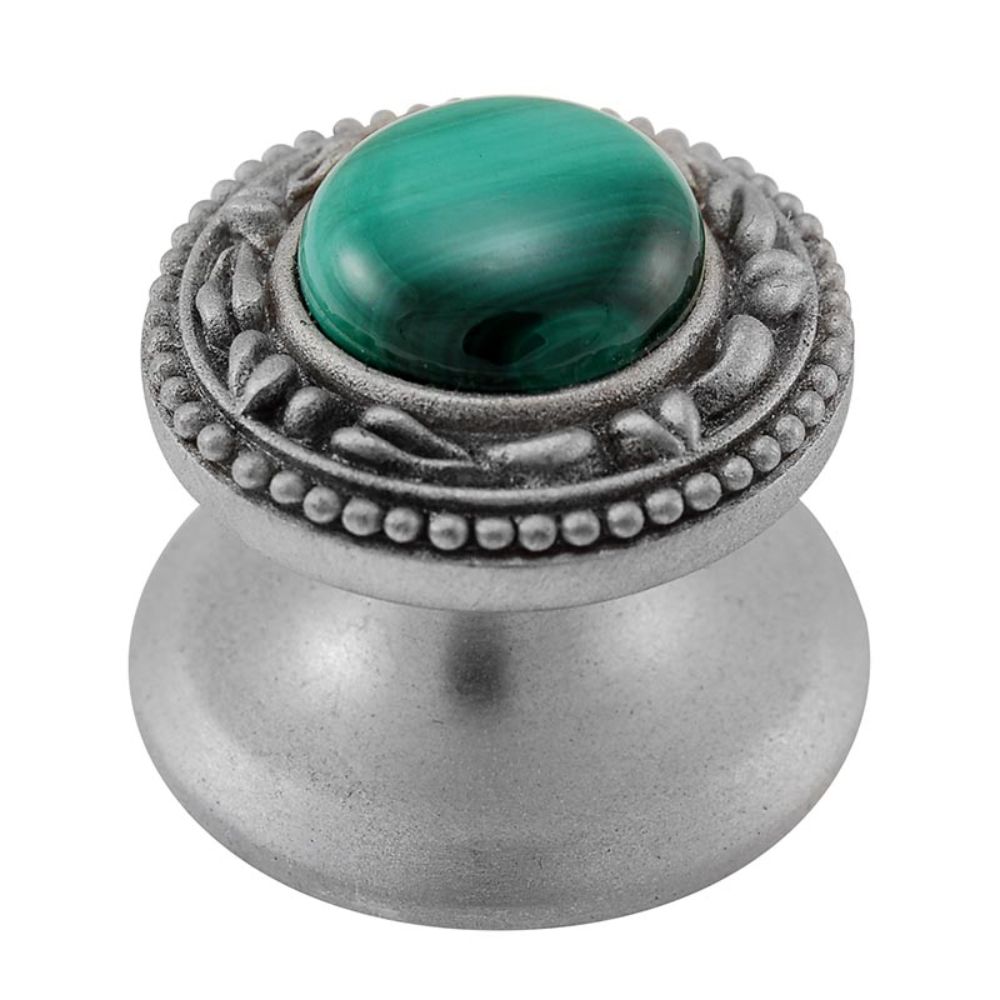 Vicenza K1149-SN-MA San Michele Knob Small in Satin Nickel with Malachite Leather and Stone Insert