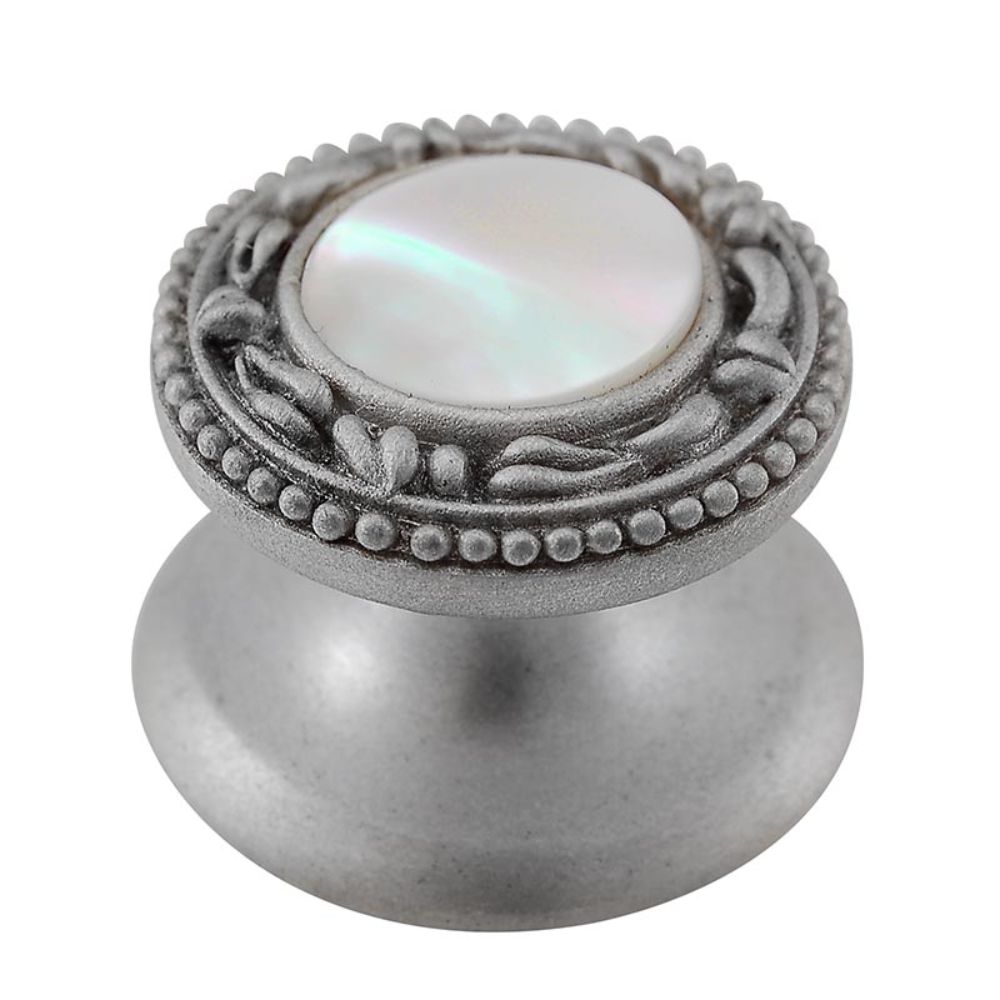Vicenza K1149-SN-MP San Michele Knob Small in Satin Nickel with Mother of Pearl Leather and Stone Insert