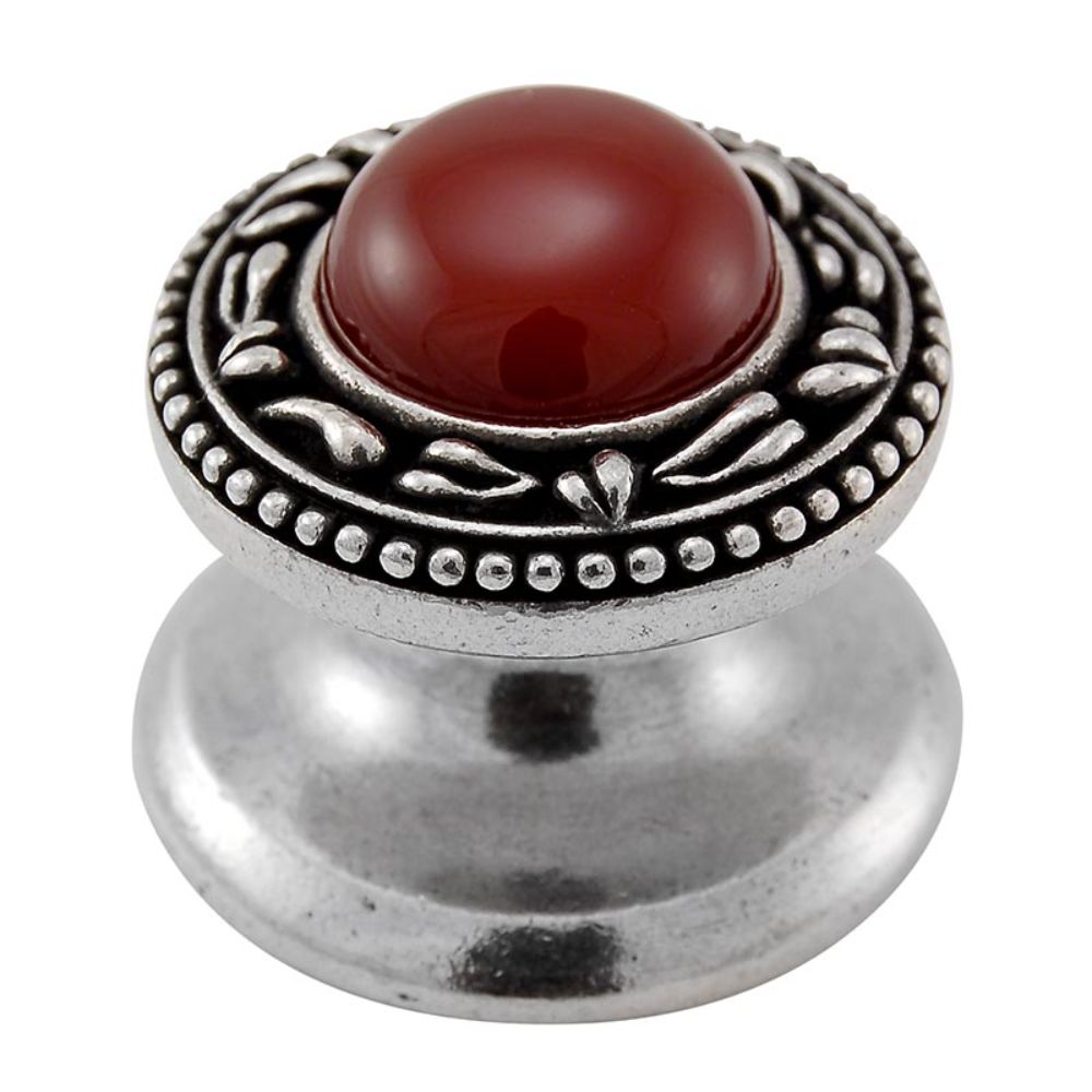 Vicenza K1149-VP-CA San Michele Knob Small in Vintage Pewter with Carnelian Leather and Stone Insert