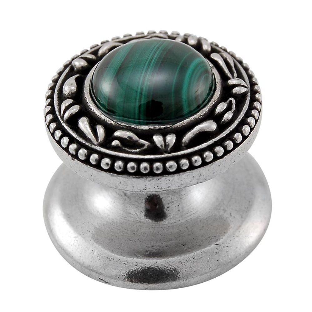 Vicenza K1149-VP-MA San Michele Knob Small in Vintage Pewter with Malachite Leather and Stone Insert