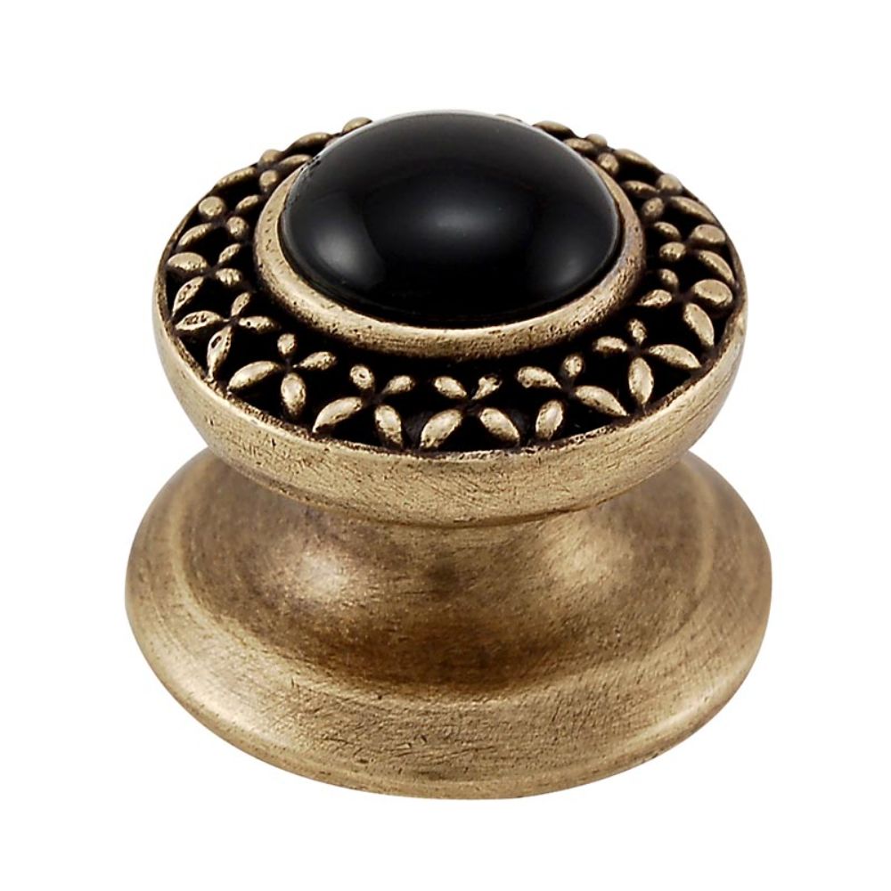 Vicenza K1150-AB-BO Gioiello Knob Small Kisses in Antique Brass with Black Onyx Leather and Stone Insert