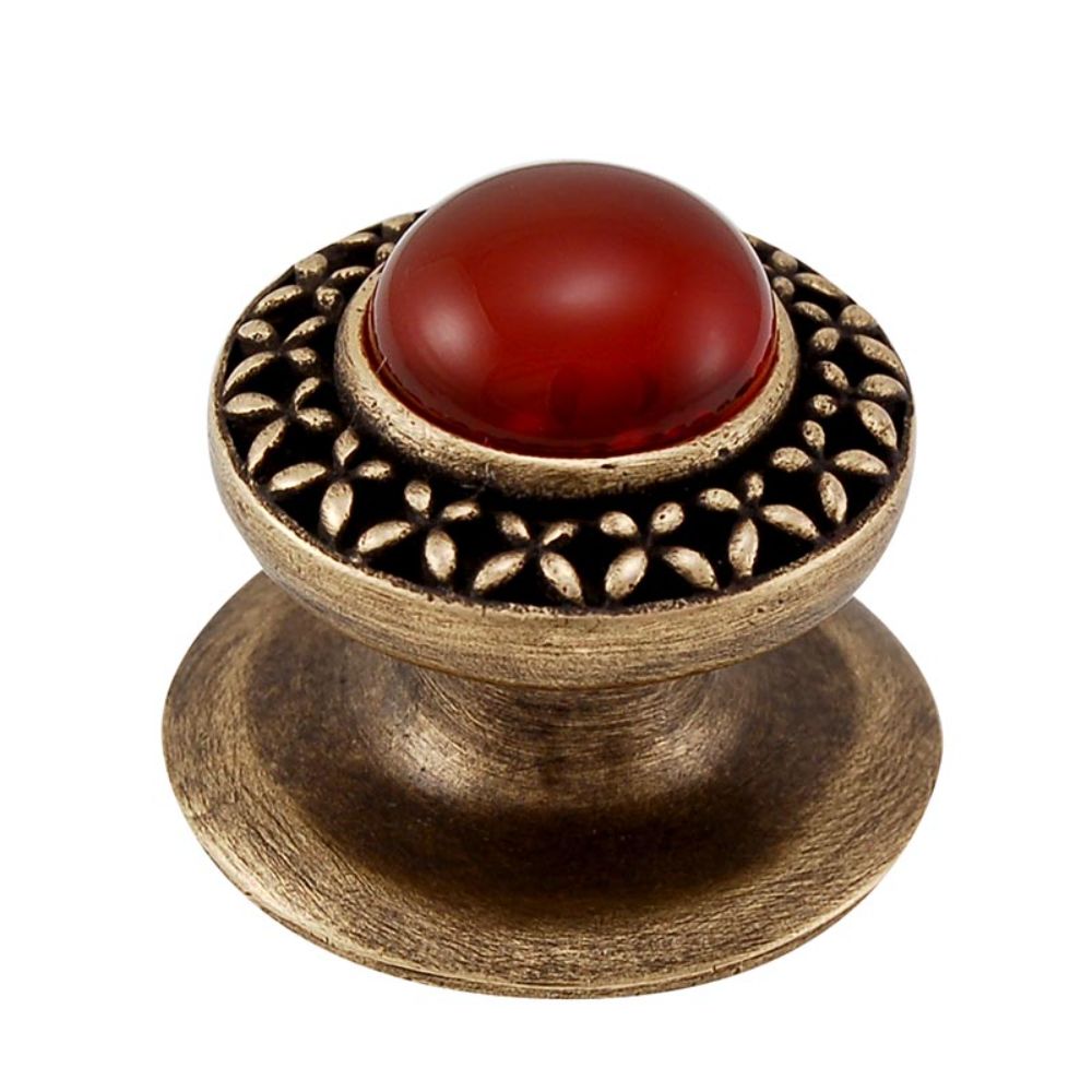 Vicenza K1150-AB-CA Gioiello Knob Small Kisses in Antique Brass with Carnelian Leather and Stone Insert