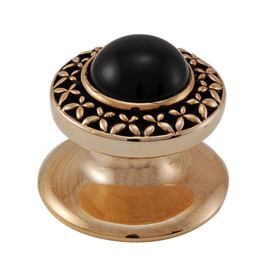 Vicenza K1150-AG-BO Gioiello Knob Small Kisses in Antique Gold with Black Onyx Leather and Stone Insert