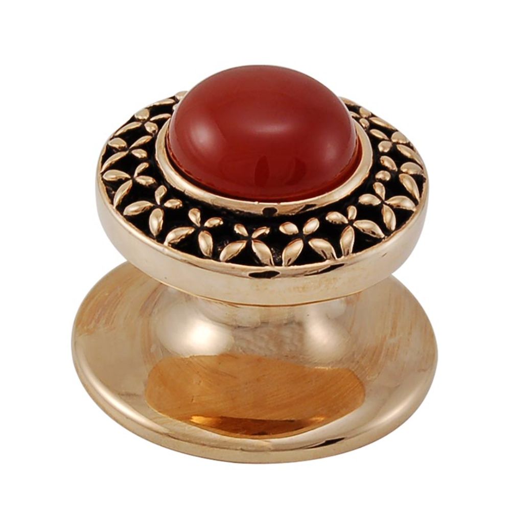 Vicenza K1150-AG-CA Gioiello Knob Small Kisses in Antique Gold with Carnelian Leather and Stone Insert
