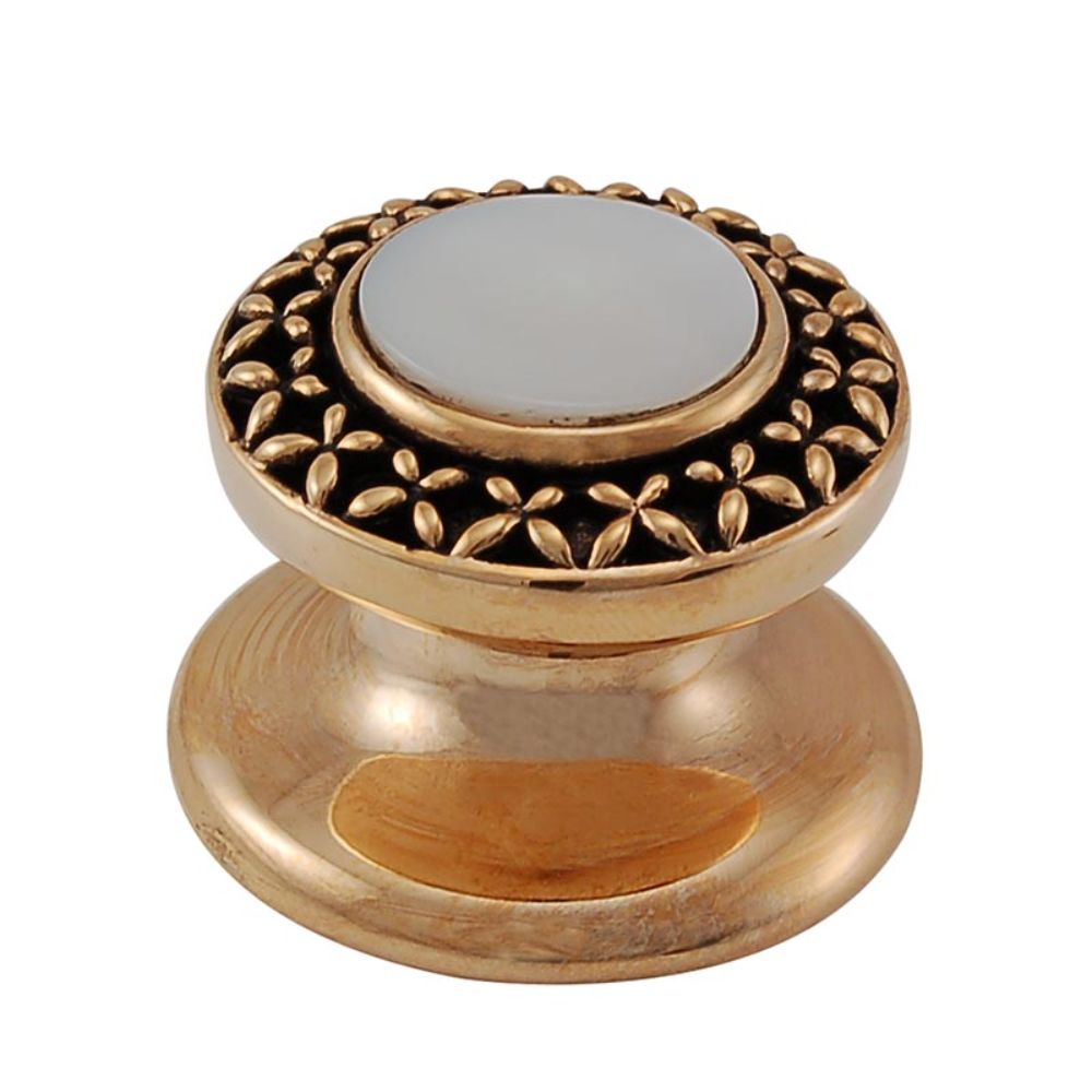 Vicenza K1150-AG-MP Gioiello Knob Small Kisses in Antique Gold with Mother of Pearl Leather and Stone Insert