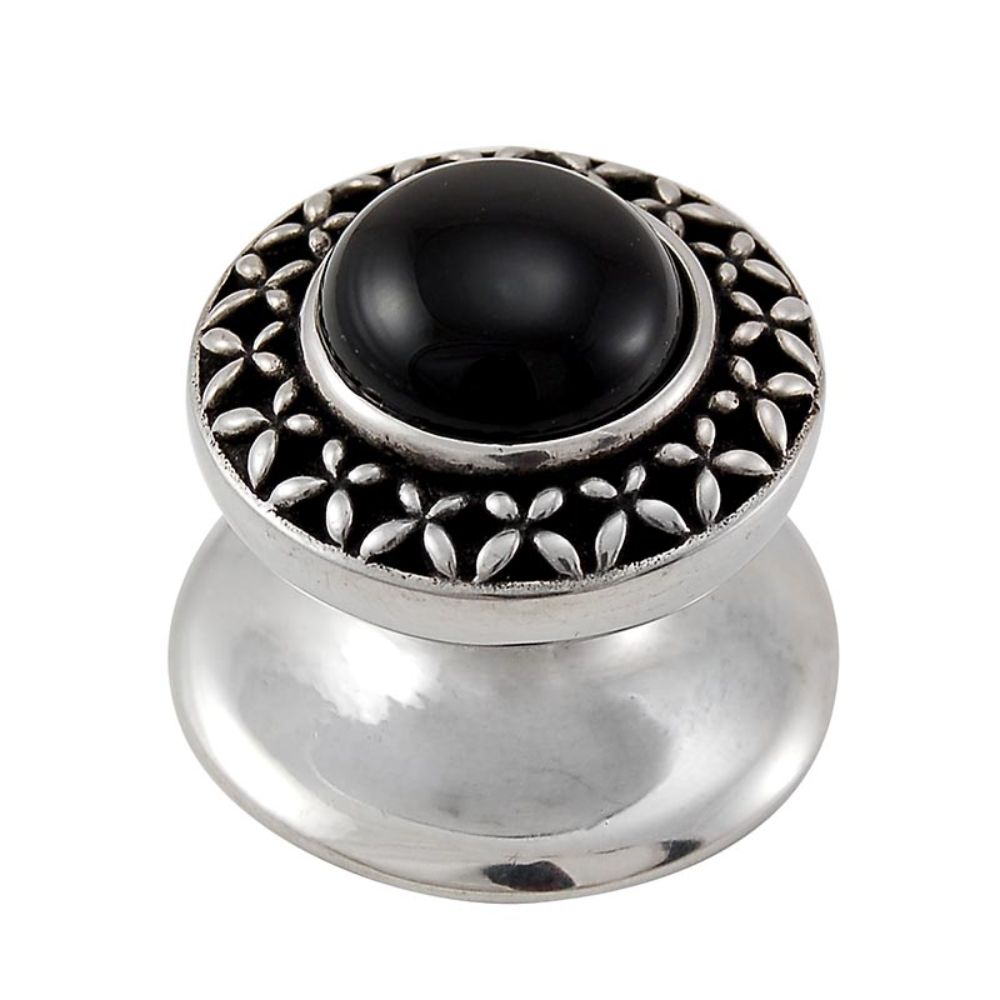 Vicenza K1150-AS-BO Gioiello Knob Small Kisses in Antique Silver with Black Onyx Leather and Stone Insert