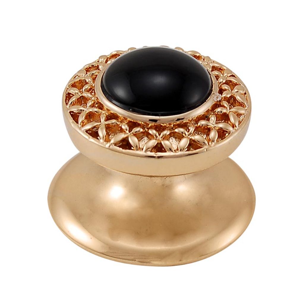 Vicenza K1150-PG-BO Gioiello Knob Small Kisses in Polished Gold with Black Onyx Leather and Stone Insert