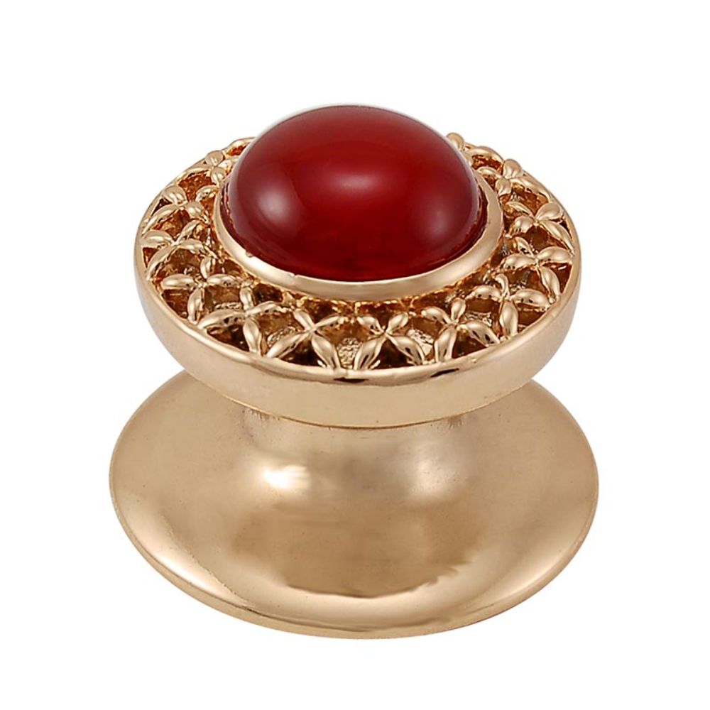 Vicenza K1150-PG-CA Gioiello Knob Small Kisses in Polished Gold with Carnelian Leather and Stone Insert