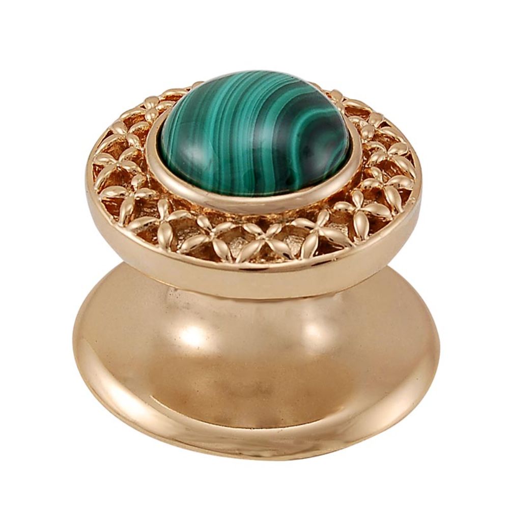 Vicenza K1150-PG-MA Gioiello Knob Small Kisses in Polished Gold with Malachite Leather and Stone Insert