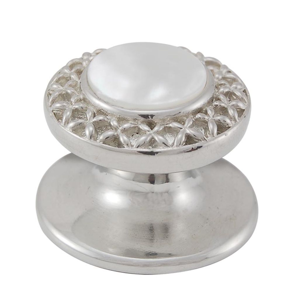 Vicenza K1150-PS-MP Gioiello Knob Small Kisses in Polished Silver with Mother of Pearl Leather and Stone Insert