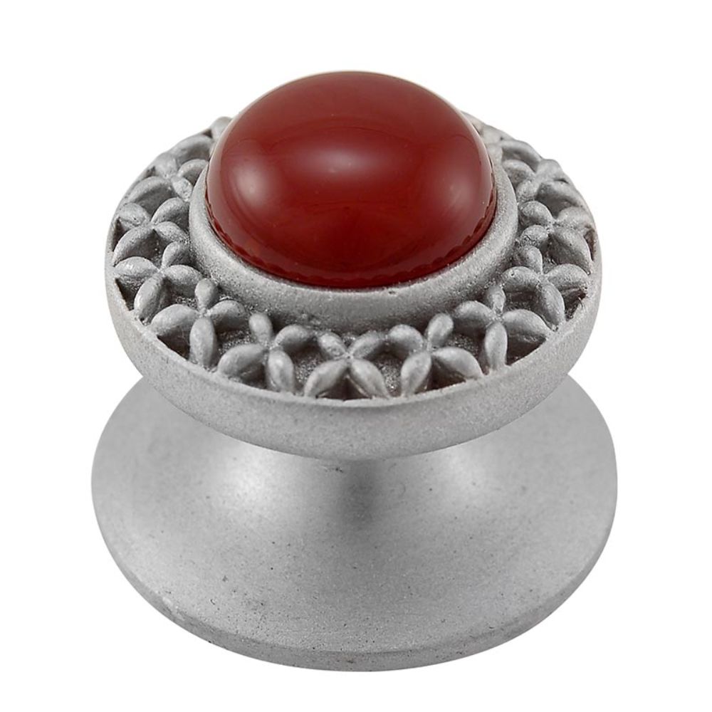 Vicenza K1150-SN-CA Gioiello Knob Small Kisses in Satin Nickel with Carnelian Leather and Stone Insert