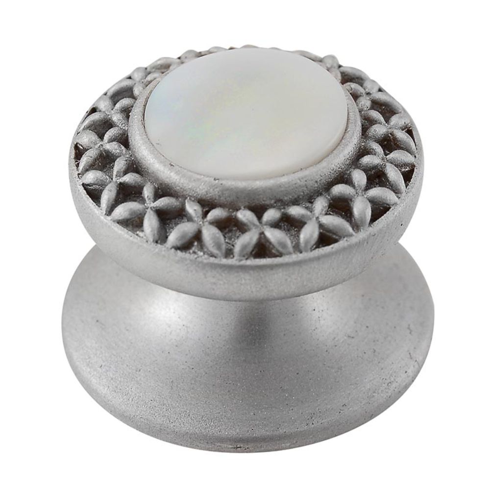 Vicenza K1150-SN-MP Gioiello Knob Small Kisses in Satin Nickel with Mother of Pearl Leather and Stone Insert