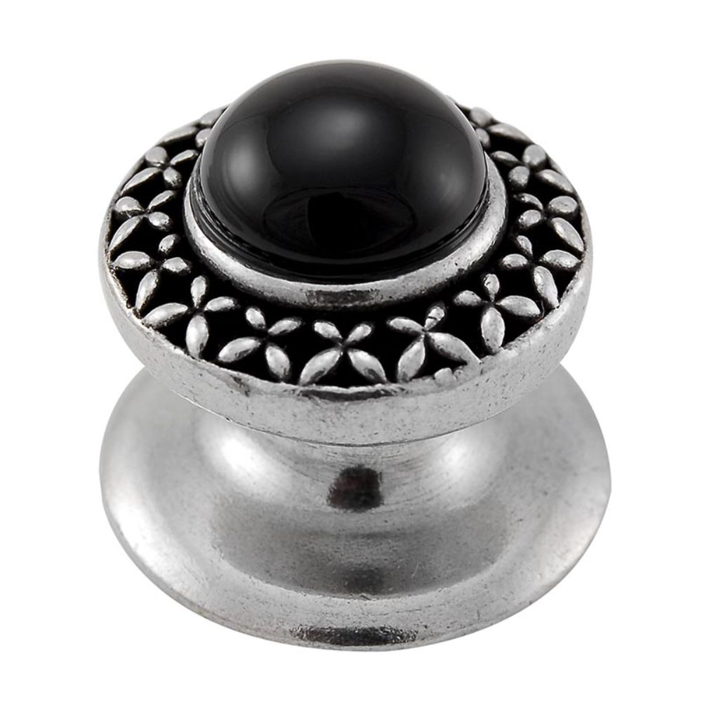 Vicenza K1150-VP-BO Gioiello Knob Small Kisses in Vintage Pewter with Black Onyx Leather and Stone Insert