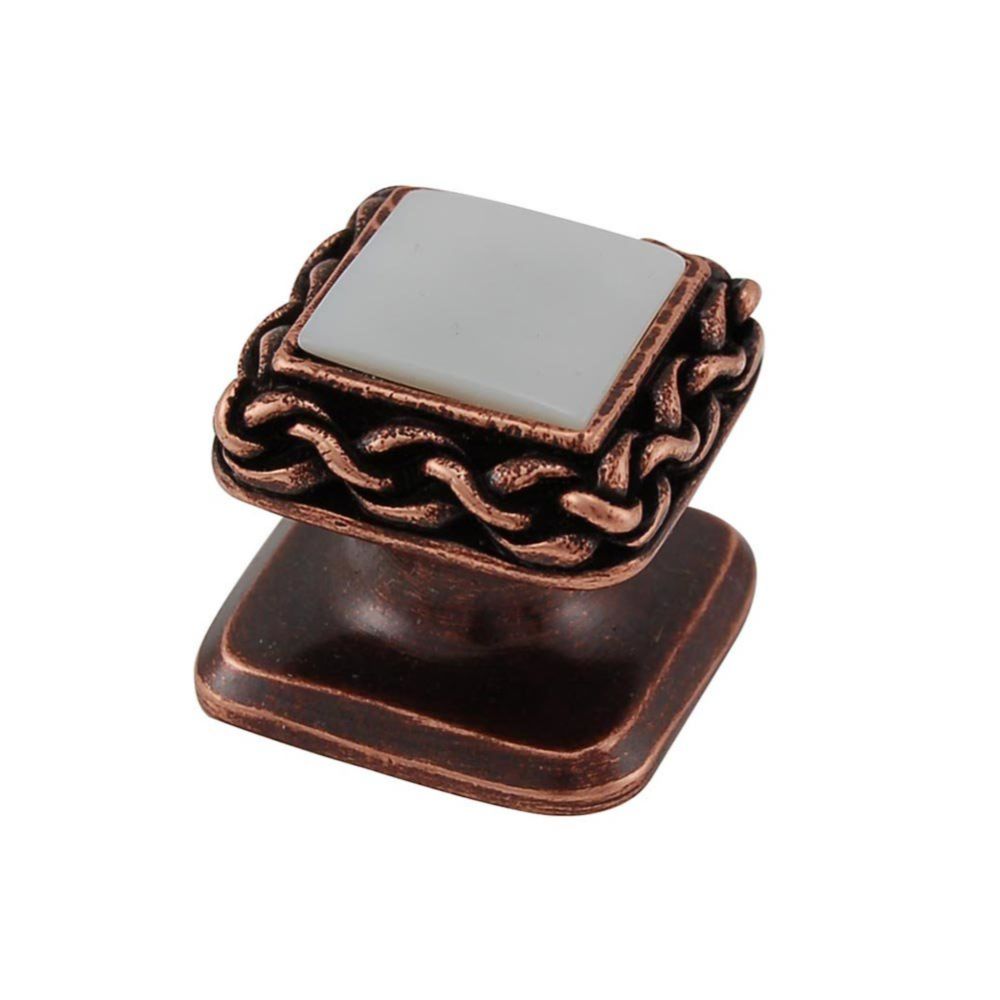 Vicenza K1151-AC-MP Gioiello Knob Small Wavy Lines in Antique Copper with Mother of Pearl Leather and Stone Insert