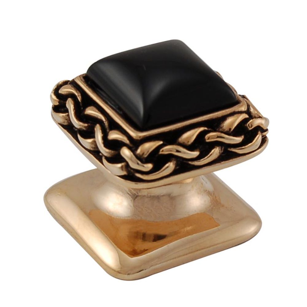 Vicenza K1151-AG-BO Gioiello Knob Small Wavy Lines in Antique Gold with Black Onyx Leather and Stone Insert