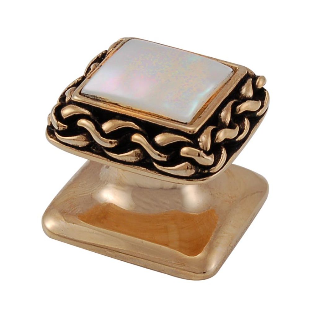 Vicenza K1151-AG-MP Gioiello Knob Small Wavy Lines in Antique Gold with Mother of Pearl Leather and Stone Insert