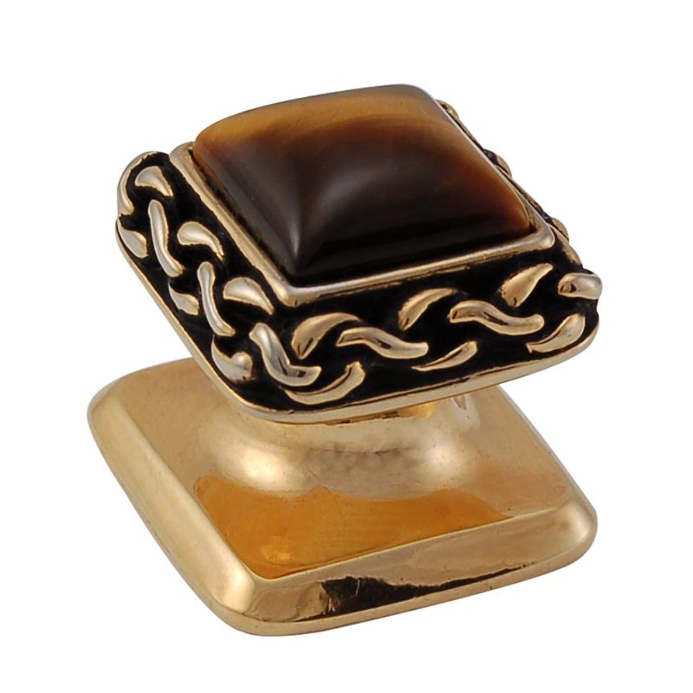 Vicenza K1151-AG-TE Gioiello Knob Small Wavy Lines in Antique Gold with Tiger