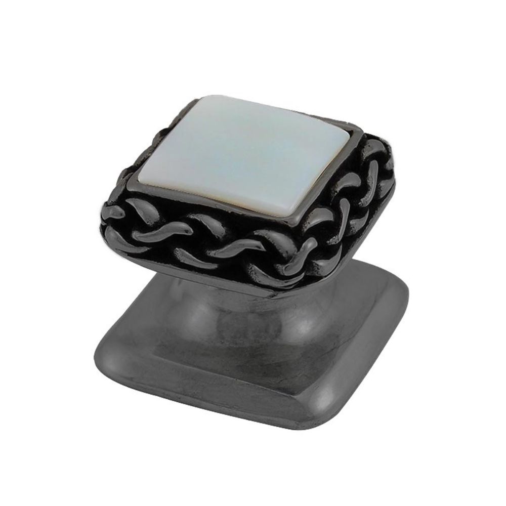 Vicenza K1151-GM-MP Gioiello Knob Small Wavy Lines in Gunmetal with Mother of Pearl Leather and Stone Insert