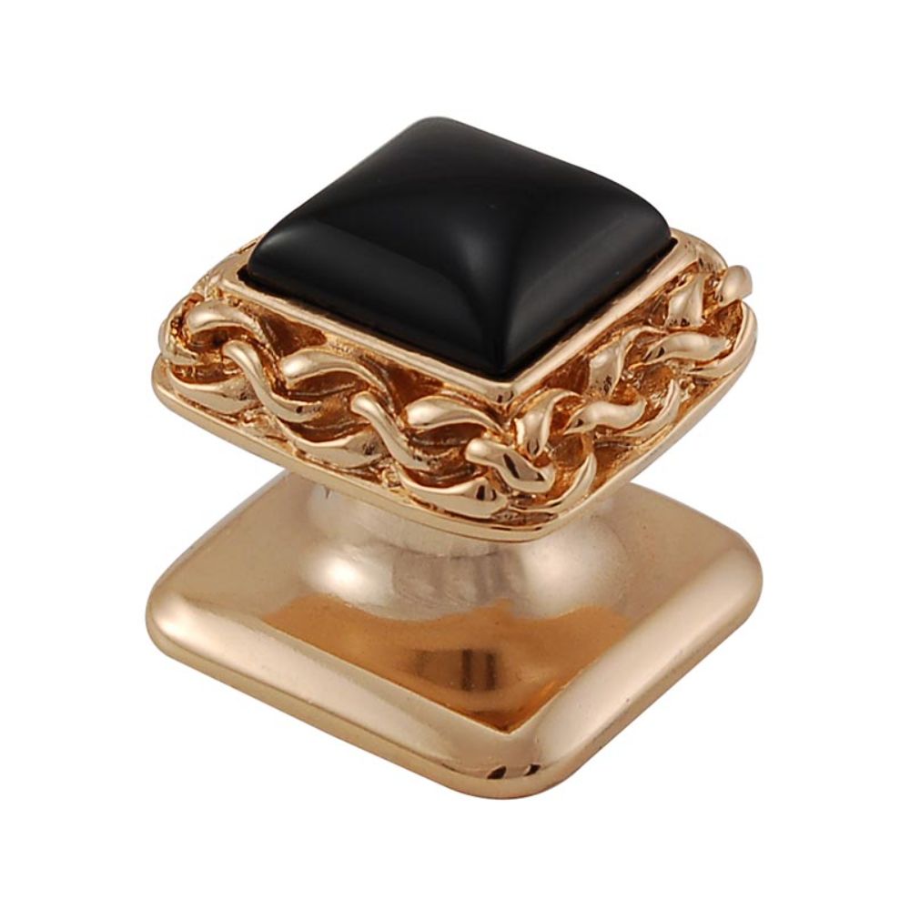 Vicenza K1151-PG-BO Gioiello Knob Small Wavy Lines in Polished Gold with Black Onyx Leather and Stone Insert