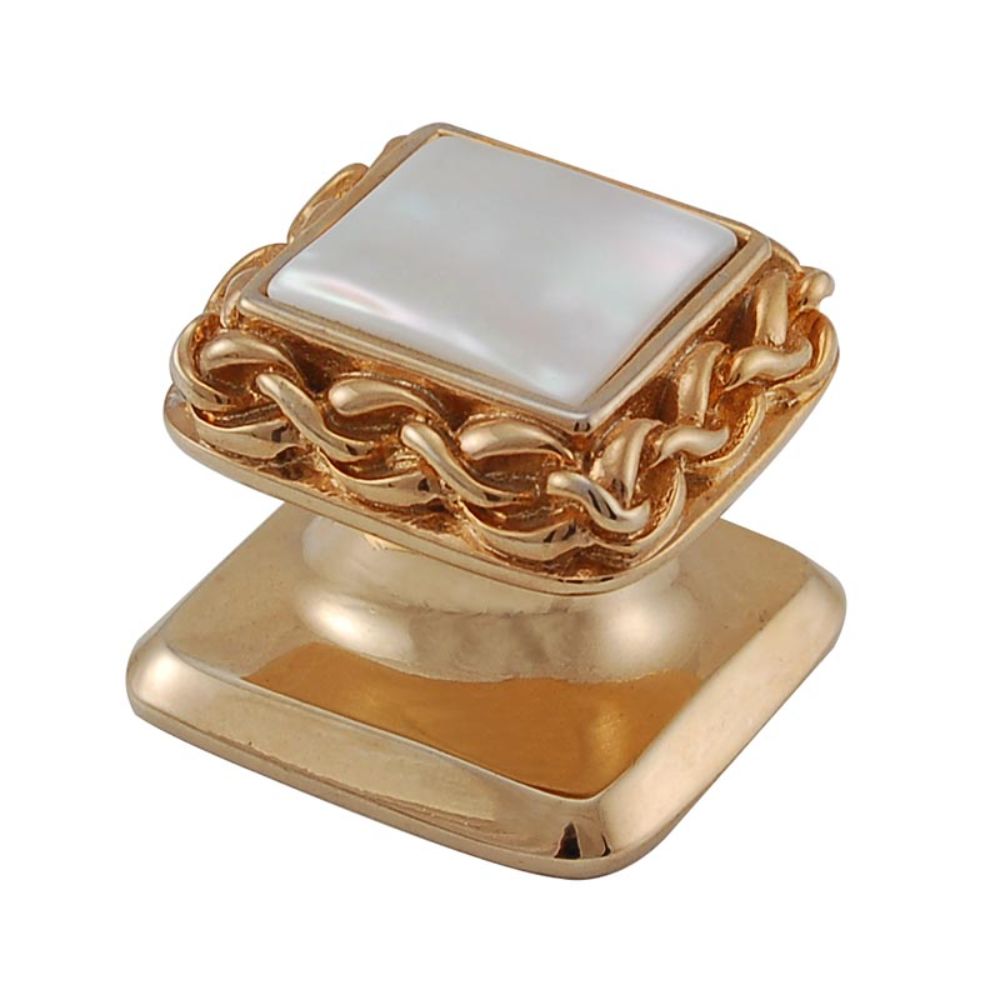 Vicenza K1151-PG-MP Gioiello Knob Small Wavy Lines in Polished Gold with Mother of Pearl Leather and Stone Insert