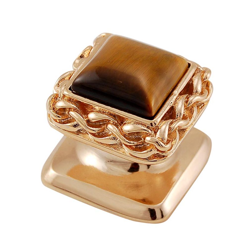 Vicenza K1151-PG-TE Gioiello Knob Small Wavy Lines in Polished Gold with Tiger