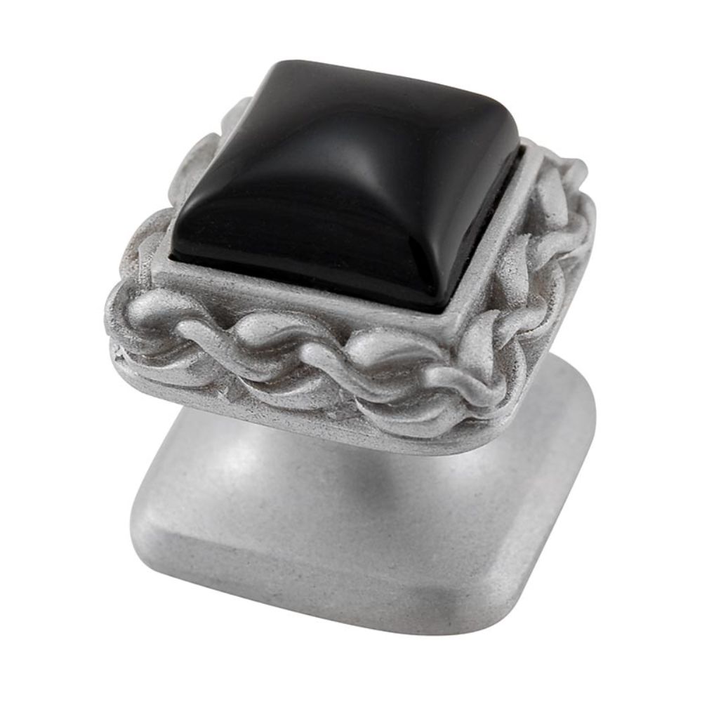 Vicenza K1151-SN-BO Gioiello Knob Small Wavy Lines in Satin Nickel with Black Onyx Leather and Stone Insert