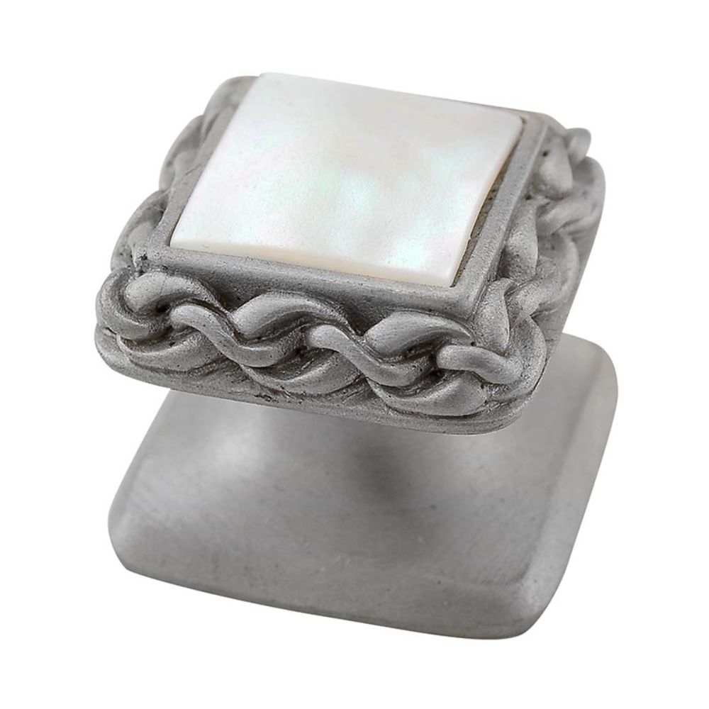 Vicenza K1151-SN-MP Gioiello Knob Small Wavy Lines in Satin Nickel with Mother of Pearl Leather and Stone Insert