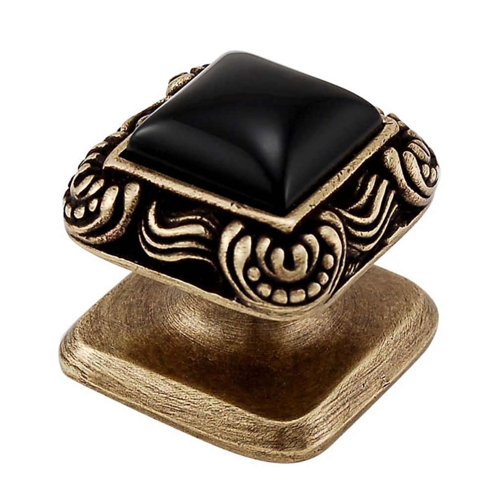 Vicenza K1152-AB-BO Gioiello Knob Small Victorian in Antique Brass with Black Onyx Leather and Stone Insert