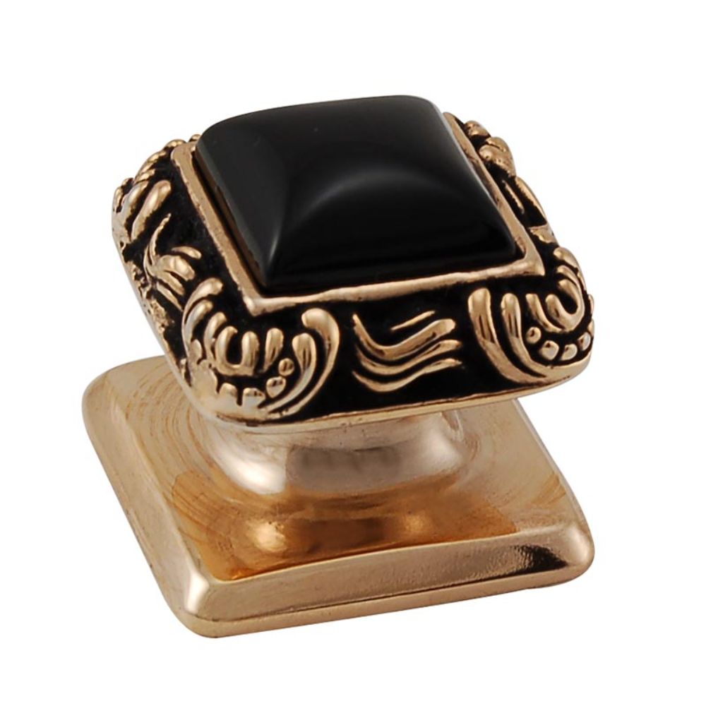 Vicenza K1152-AG-BO Gioiello Knob Small Victorian in Antique Gold with Black Onyx Leather and Stone Insert
