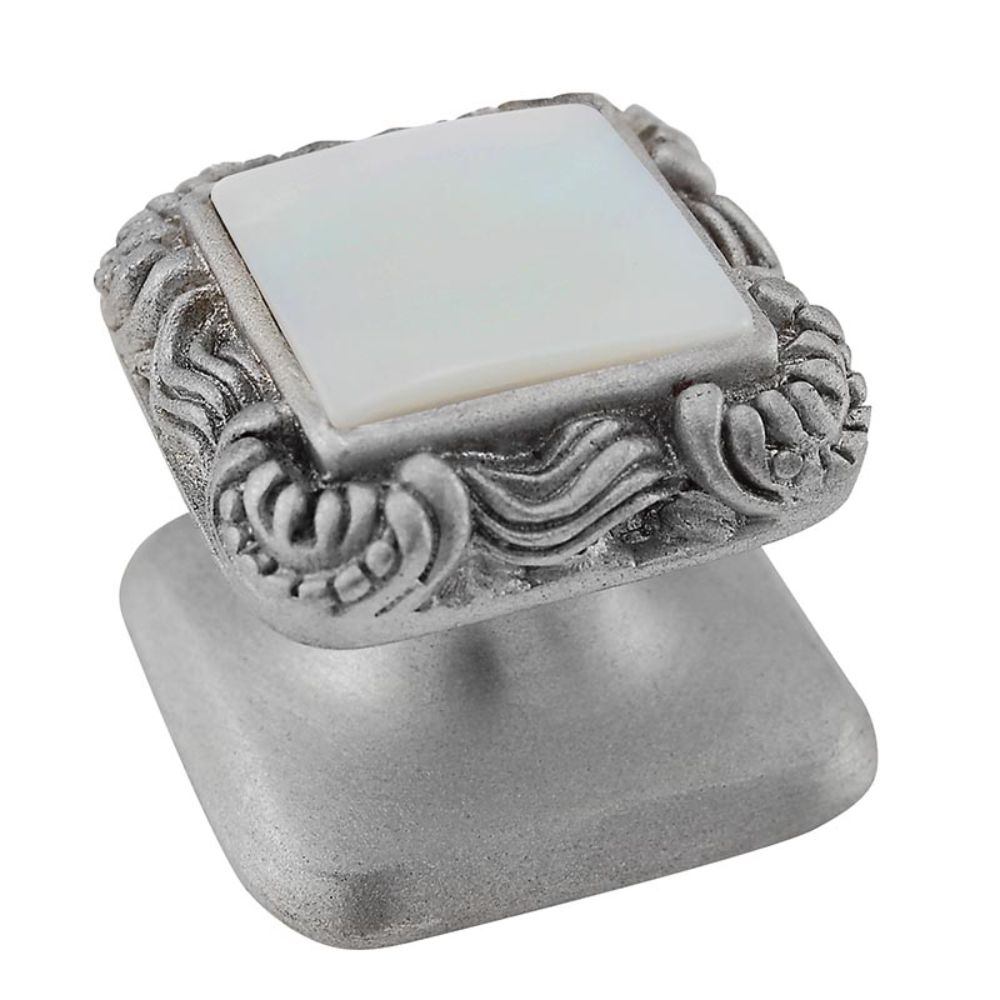 Vicenza K1152-SN-MP Gioiello Knob Small Victorian in Satin Nickel with Mother of Pearl Leather and Stone Insert