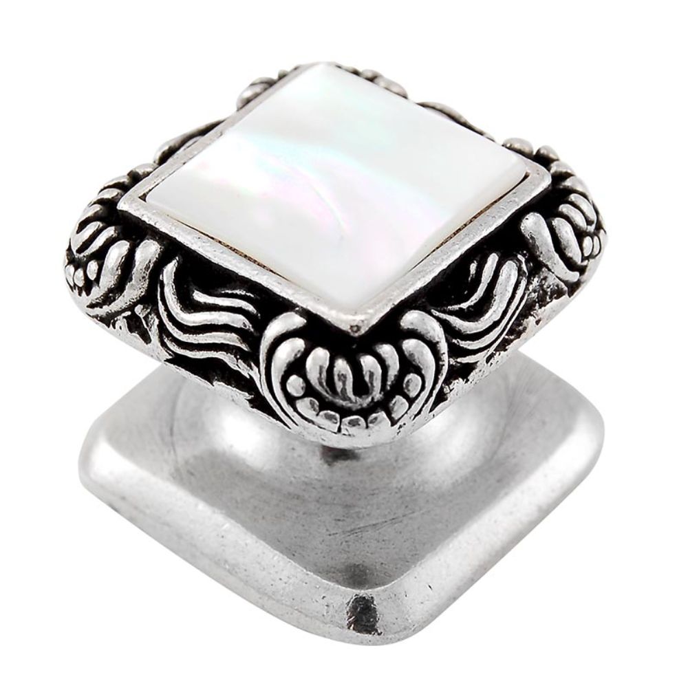 Vicenza K1152-VP-MP Gioiello Knob Small Victorian in Vintage Pewter with Mother of Pearl Leather and Stone Insert