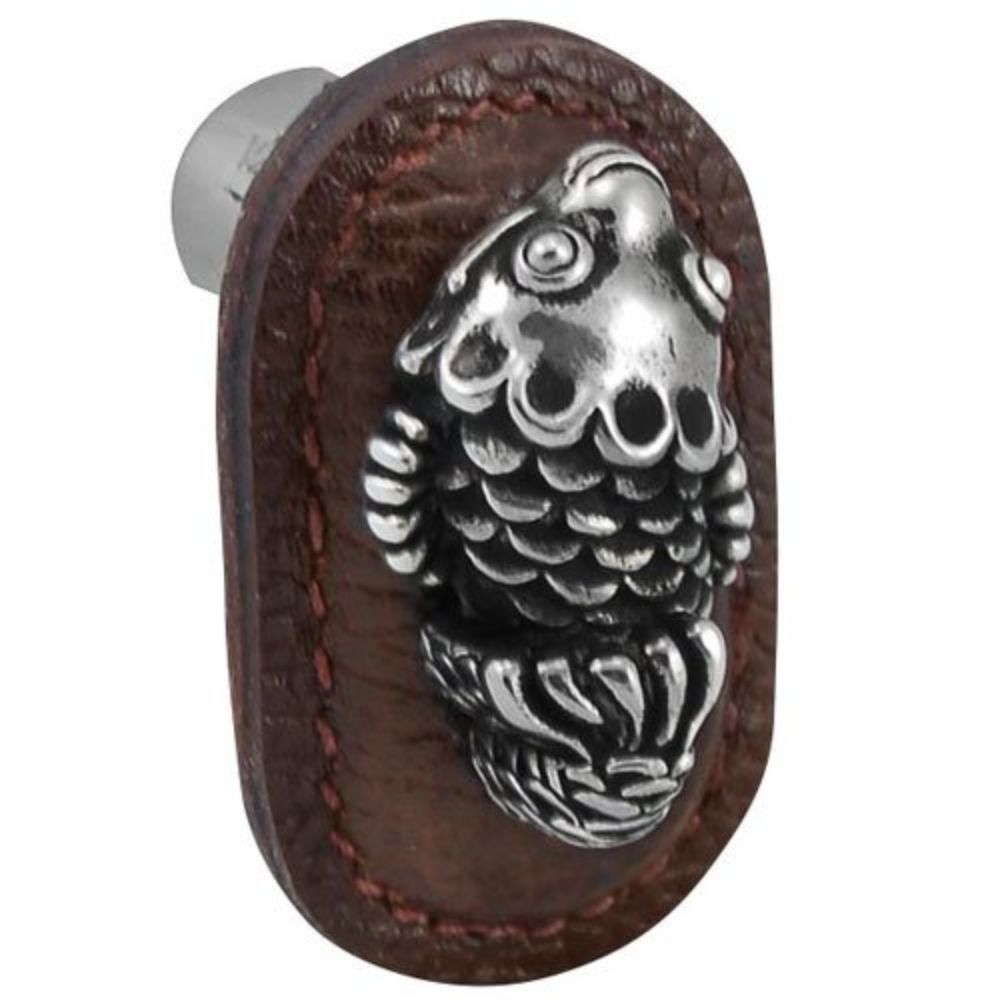 Vicenza K1157-AS-BR Pollino Knob Large Koi in Antique Silver with Brown Leather
