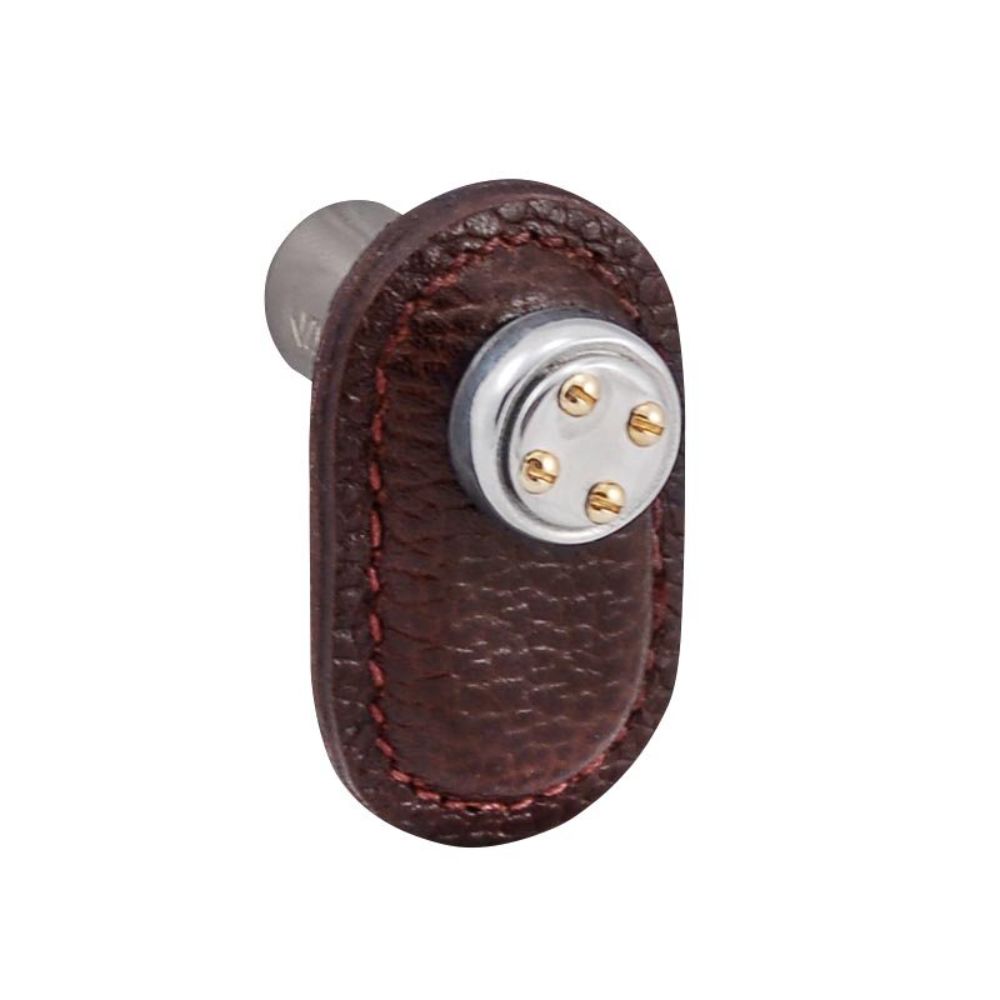 Vicenza K1159-PN-BR Archimedes Knob Large Nail Head in Polished Nickel with Brown Leather