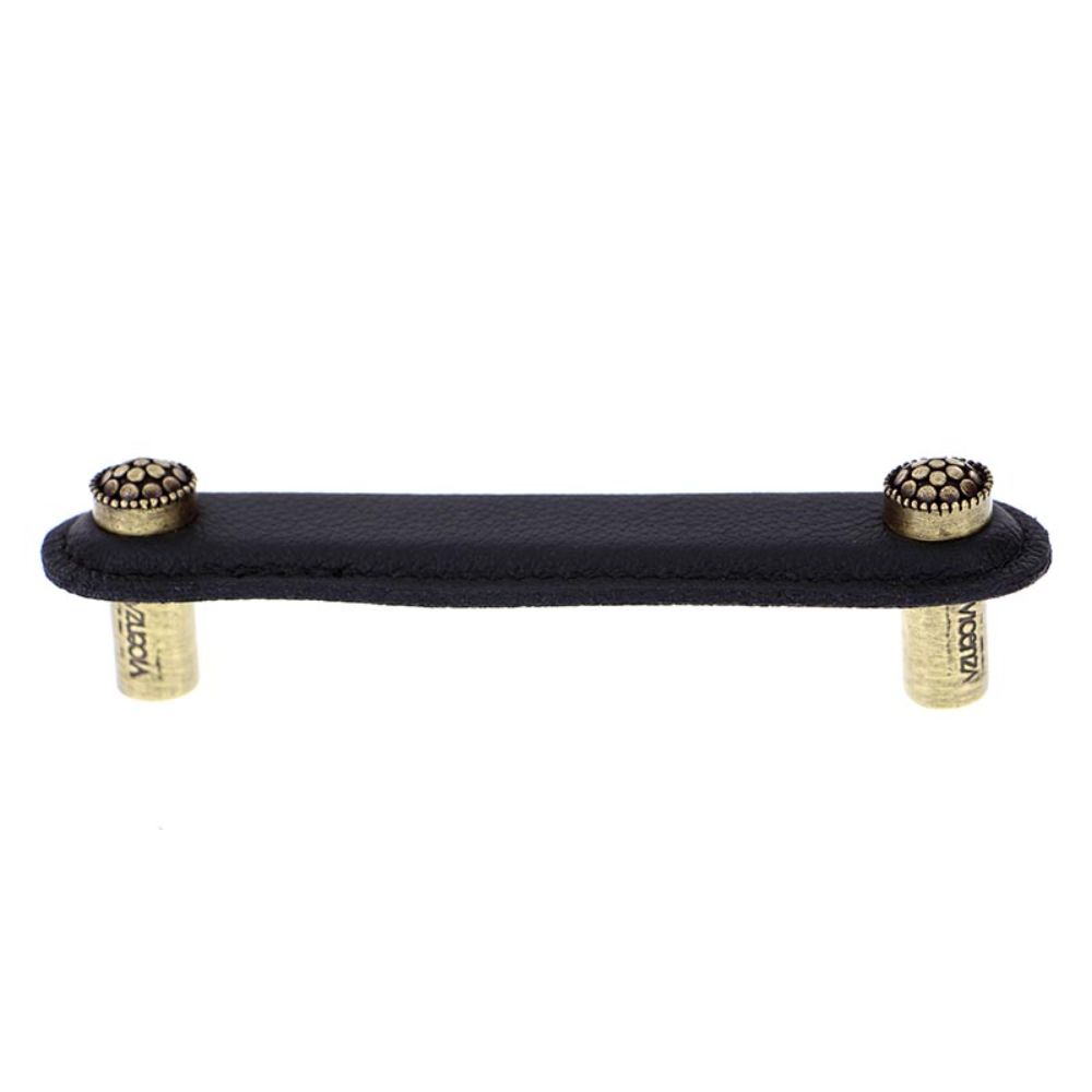 Vicenza K1160-4-AB-BL Tiziano Pull Leather Round 4" Black in Antique Brass