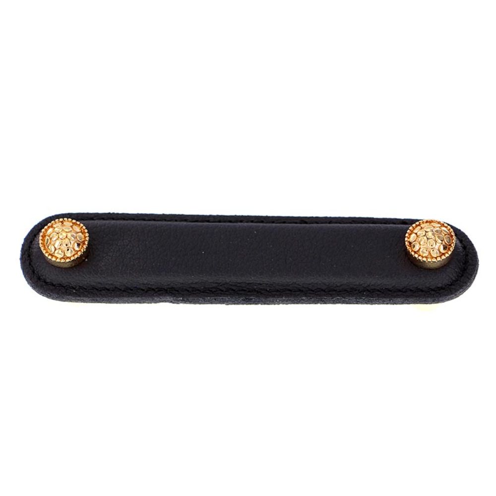 Vicenza K1160-4-PG-BL Tiziano Pull Leather Round 4" Black in Polished Gold