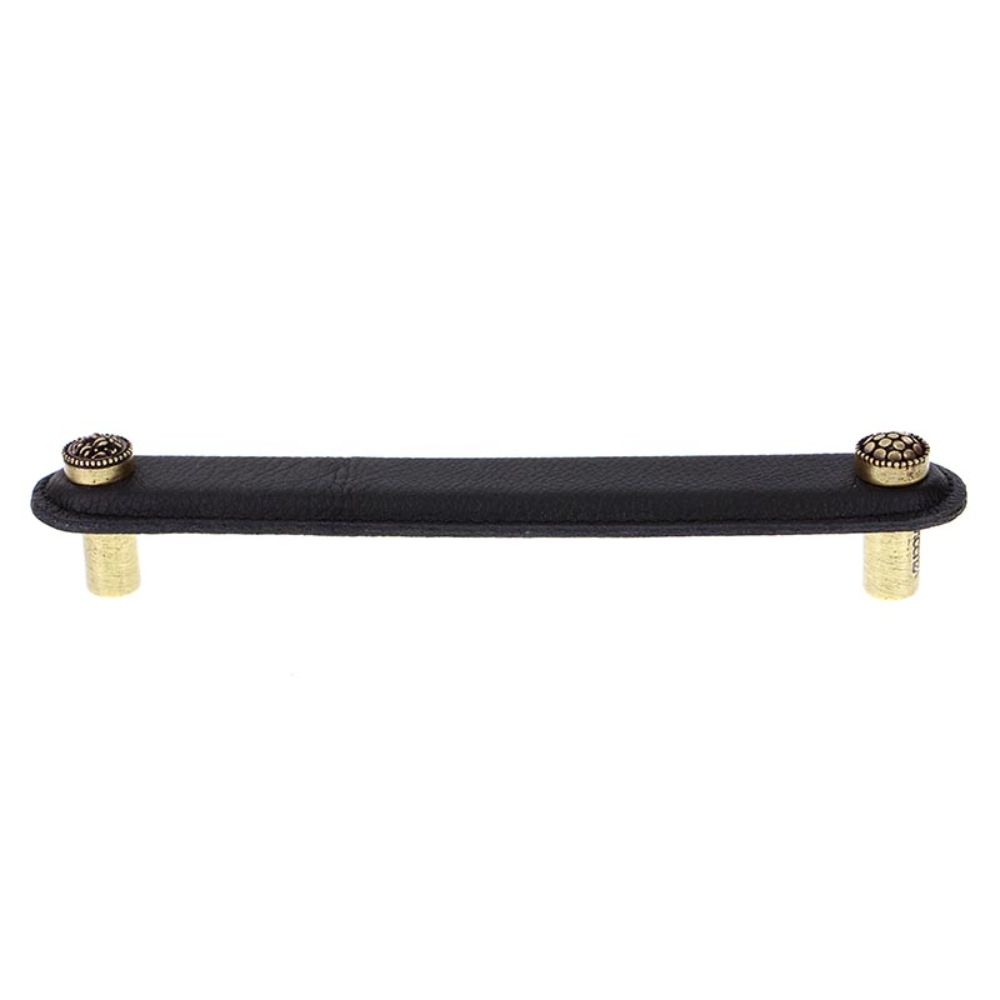 Vicenza K1160-6-AB-BL Tiziano Pull Leather Round 6" Black in Antique Brass