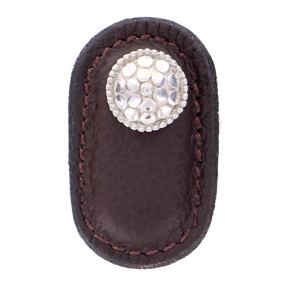 Vicenza K1161-PS-BR Tiziano Knob Large in Polished Silver with Brown Leather
